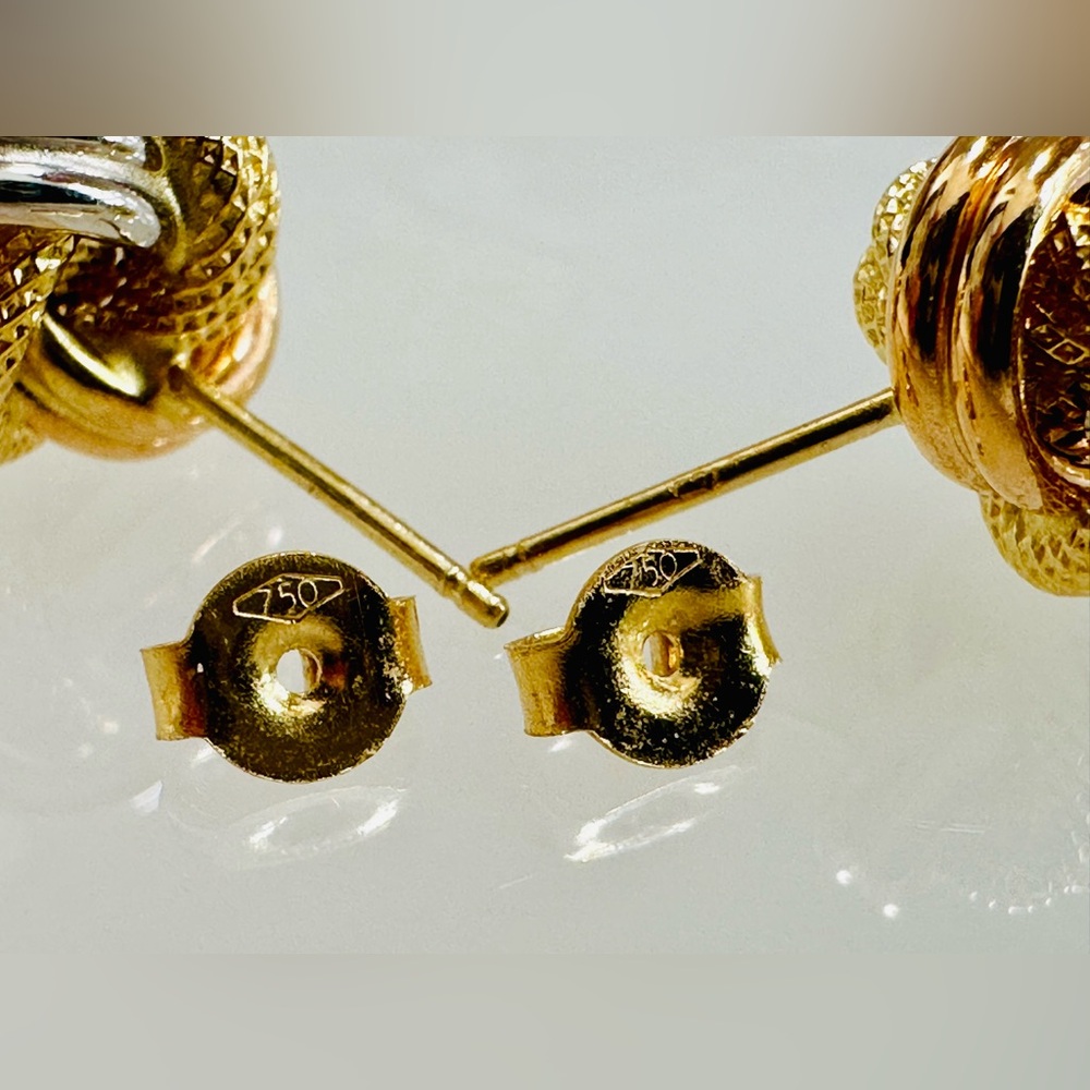 Tricolor Knot Earrings. 💛 Real 18(18k) Karat Solid Gold Jewelry - Picture 9 of 14